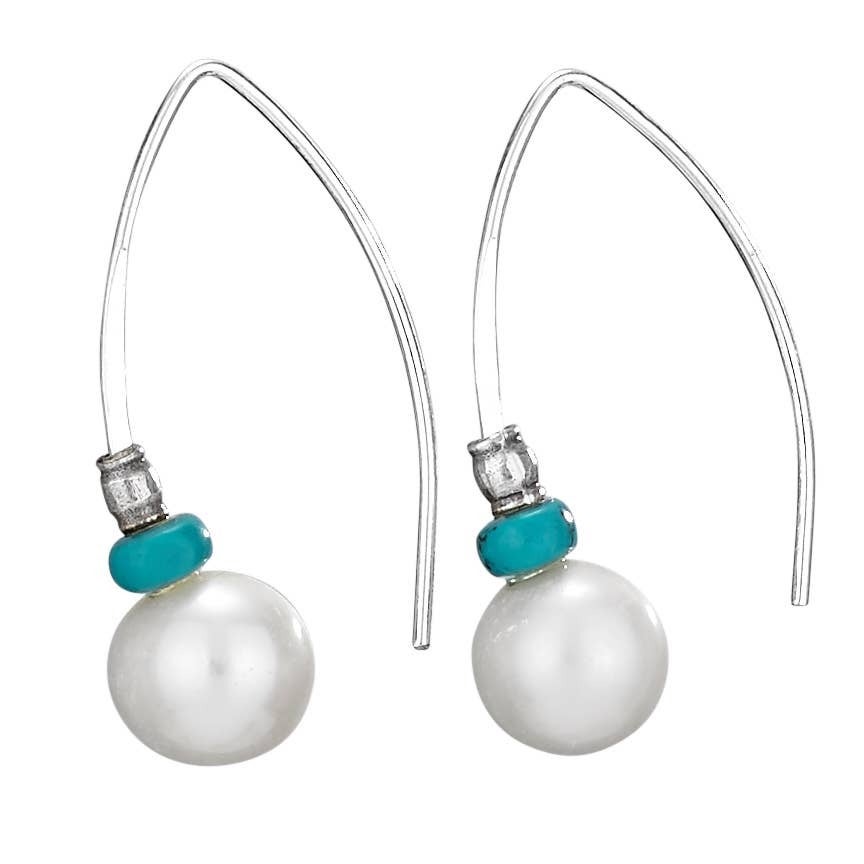 Sea Magic Pearl and Turquoise Sterling Silver Earrings